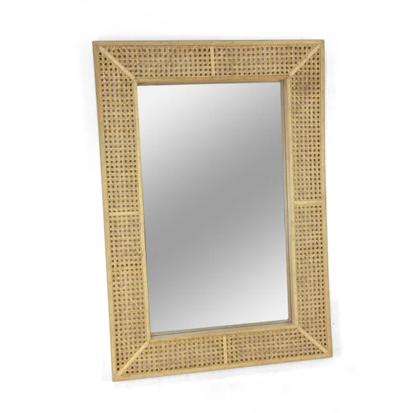 Parisloft Rectangle Rattan Wall Mirror, Modern Boho Decorative Wall Mirror, Natural, 26.375"W x 37.875"H - Image 5
