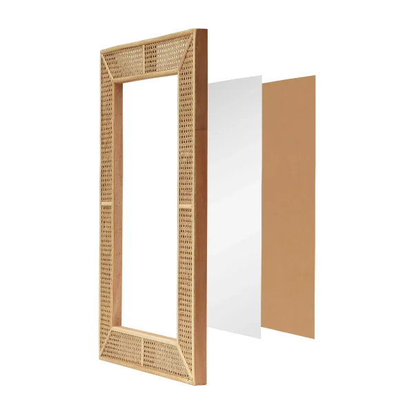 Parisloft Rectangle Rattan Wall Mirror, Modern Boho Decorative Wall Mirror, Natural, 26.375"W x 37.875"H - Image 3