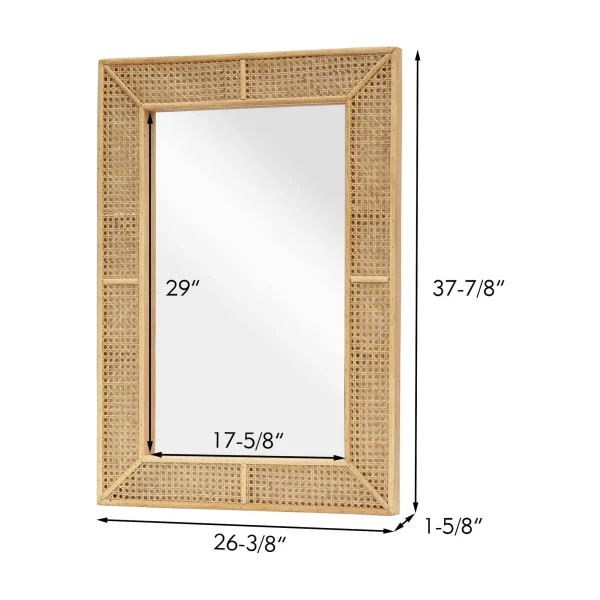 Parisloft Rectangle Rattan Wall Mirror, Modern Boho Decorative Wall Mirror, Natural, 26.375"W x 37.875"H - Image 2