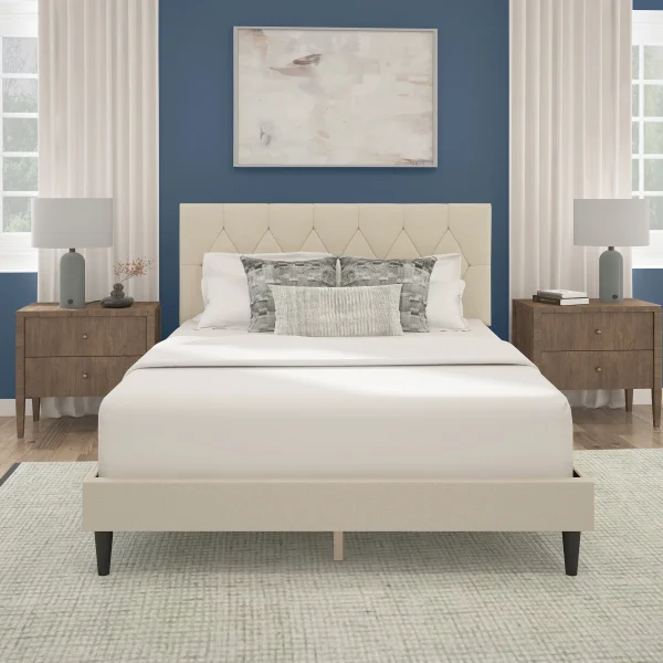 Mainstays Hillside Diamond Tufted Upholstered Queen Platform Bed, Gray - Image 6