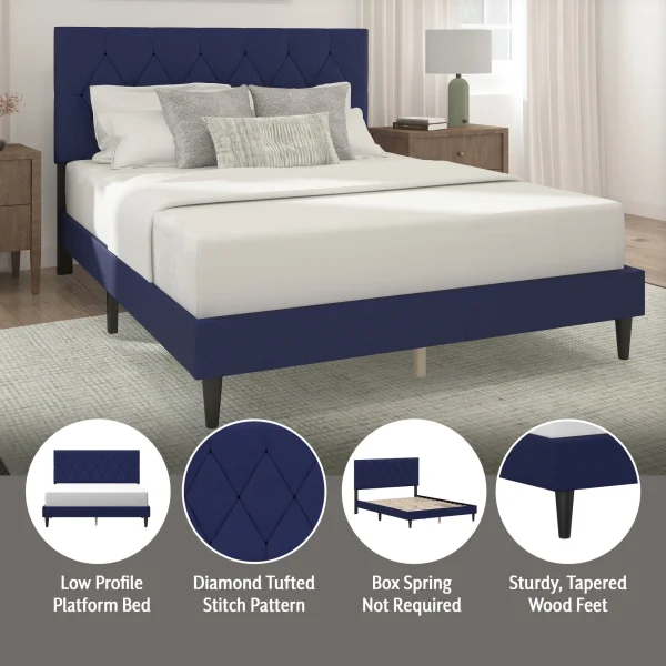 Mainstays Hillside Diamond Tufted Upholstered Queen Platform Bed, Gray - Image 5
