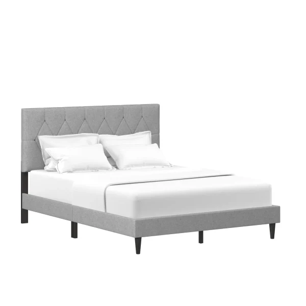 Mainstays Hillside Diamond Tufted Upholstered Queen Platform Bed, Gray - Image 4
