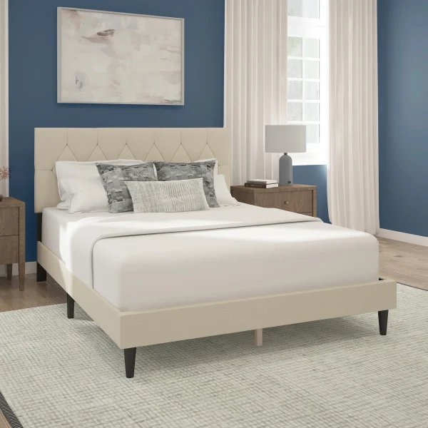 Mainstays Hillside Diamond Tufted Upholstered Queen Platform Bed, Gray - Image 3