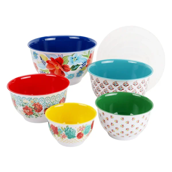 The Pioneer Woman Melamine Mixing Bowl Set, 10 Piece Set, Spring Bouquet - Image 3