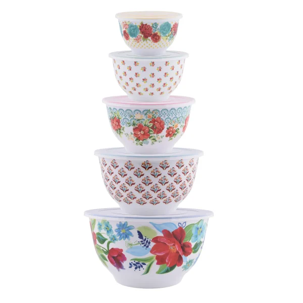 The Pioneer Woman Melamine Mixing Bowl Set, 10 Piece Set, Spring Bouquet - Image 2