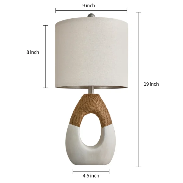 Oneach 19" White Boho Table Lamp for Living Room Bedroom Modern Resin Bedside Nightstand Lamps Set of 2 for Office Study Rattan Light - Image 3