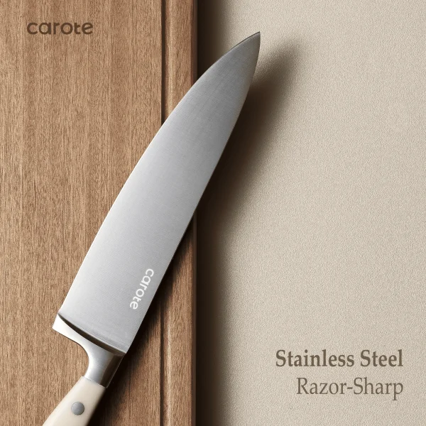 Carote 14 Pcs Knife Set with Wooden Block Stainless Steel Knives with Ergonomic Handle, Forged - Image 4
