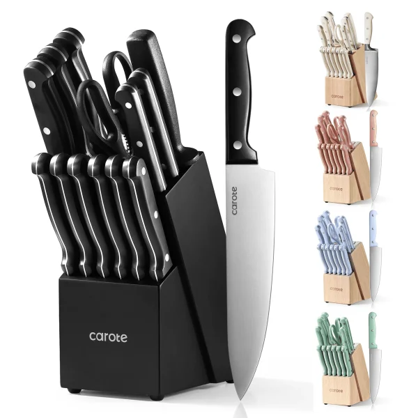 Carote 14 Pcs Knife Set with Wooden Block Stainless Steel Knives with Ergonomic Handle, Forged - Image 6