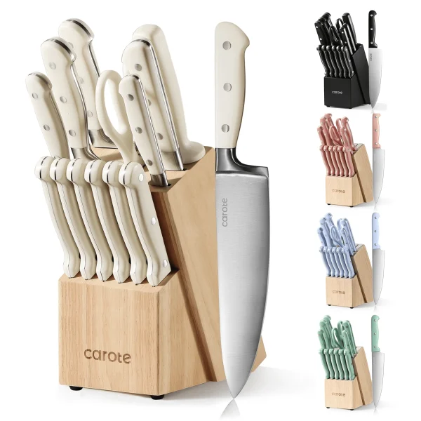 Carote 14 Pcs Knife Set with Wooden Block Stainless Steel Knives with Ergonomic Handle, Forged - Image 2