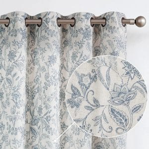 Curtainking Floral Curtains Linen Farmhouse Curtains for Living Room 84 inch Country Curtains Grommet Top Semi Sheer Curtains Light Filtering 2 Panels Black on Beige