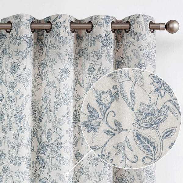 Curtainking Floral Curtains Linen Farmhouse Curtains for Living Room 84 inch Country Curtains Grommet Top Semi Sheer Curtains Light Filtering 2 Panels Black on Beige