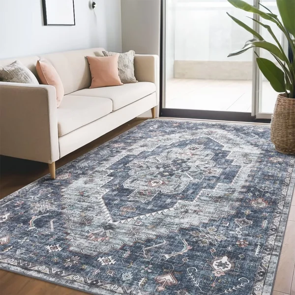 Hasoo 5' x 7' Area Rug for Living Room Boho Vintage Rug Non Slip Throw Rugs Floral Bedroom Rug, Gray - Image 4