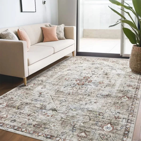 Hasoo 5' x 7' Area Rug for Living Room Boho Vintage Rug Non Slip Throw Rugs Floral Bedroom Rug, Gray - Image 3
