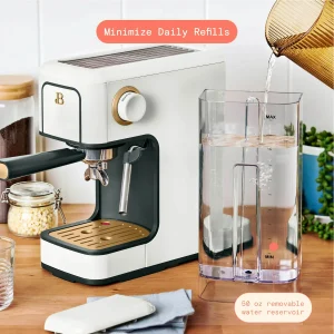 Beautiful Slim Espresso Machine with 20-Bar Pressure, White Icing by Drew Barrymore