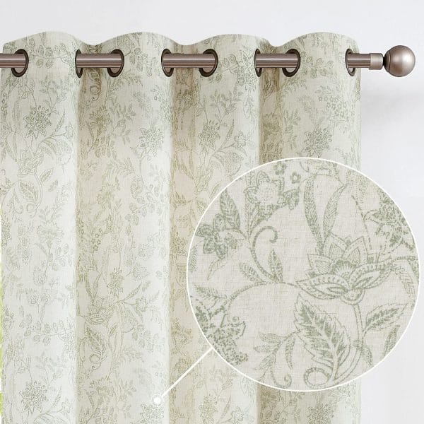 Curtainking Floral Curtains Linen Farmhouse Curtains for Living Room 84 inch Country Curtains Grommet Top Semi Sheer Curtains Light Filtering 2 Panels Black on Beige - Image 4
