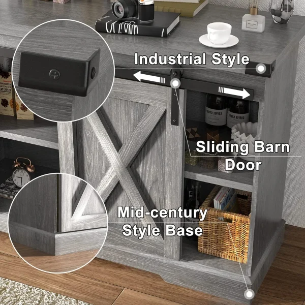 Chvans Farmhouse Barn Door TV Stand for up to 65" TVs /23" Electric Fireplace, Entertainment Center Console Table with Adjustable Shevles - Image 4
