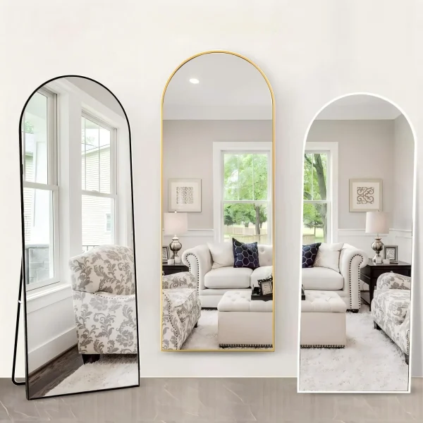 BEAUTYPEAK 59"x 16" Full Length Mirror Arched Standing Floor Mirror Full Body Mirror, Black - Image 2