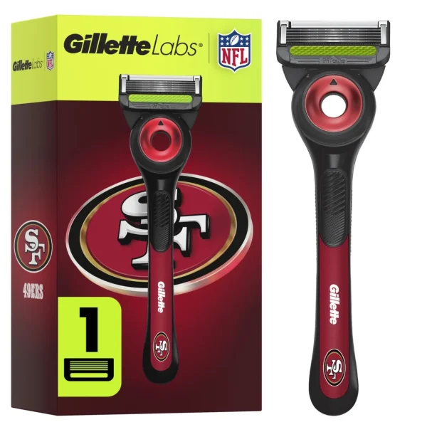 Gillette Labs Official 49ers Licensed Razor for Men, 1 Handle, 1 Blade Refill, Perfect for Game Day Grooming, Gillette Labs with Exfoliating Bar