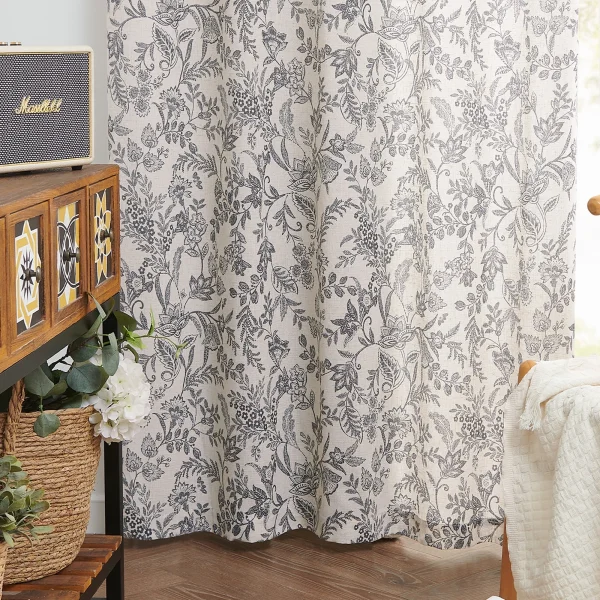 Curtainking Floral Curtains Linen Farmhouse Curtains for Living Room 84 inch Country Curtains Grommet Top Semi Sheer Curtains Light Filtering 2 Panels Black on Beige - Image 3