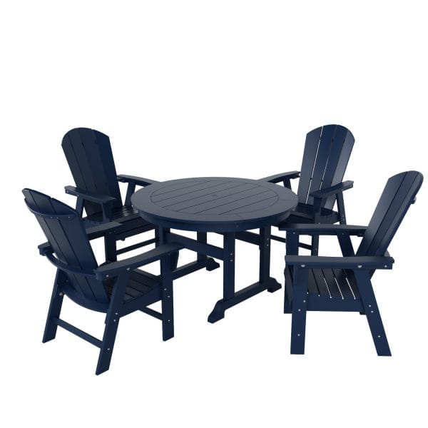 WestinTrends Malibu 5 Piece Adirondack Patio Dining Set, All Weather Poly Lumber Outdoor Table and Chairs Furniture Set, 47" Trestle Round Dining Table and 4 Adirondack Dining Chair, Navy Blue - Image 6