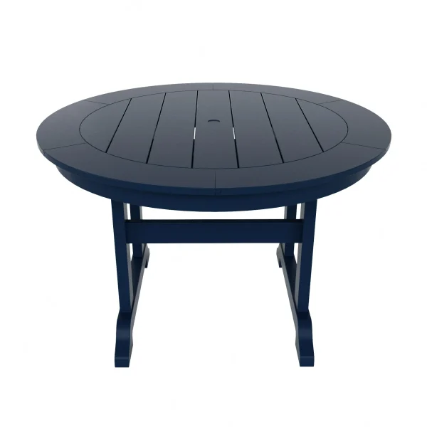 WestinTrends Malibu 5 Piece Adirondack Patio Dining Set, All Weather Poly Lumber Outdoor Table and Chairs Furniture Set, 47" Trestle Round Dining Table and 4 Adirondack Dining Chair, Navy Blue - Image 4