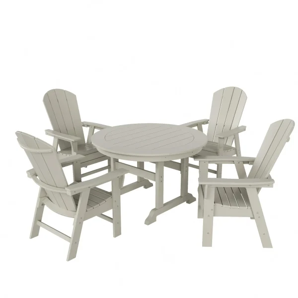 WestinTrends Malibu 5 Piece Adirondack Patio Dining Set, All Weather Poly Lumber Outdoor Table and Chairs Furniture Set, 47" Trestle Round Dining Table and 4 Adirondack Dining Chair, Navy Blue - Image 2