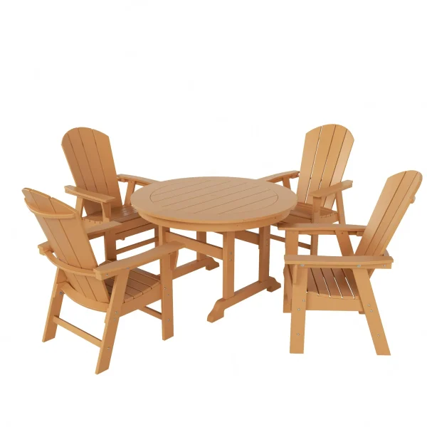 WestinTrends Malibu 5 Piece Adirondack Patio Dining Set, All Weather Poly Lumber Outdoor Table and Chairs Furniture Set, 47" Trestle Round Dining Table and 4 Adirondack Dining Chair, Navy Blue - Image 7